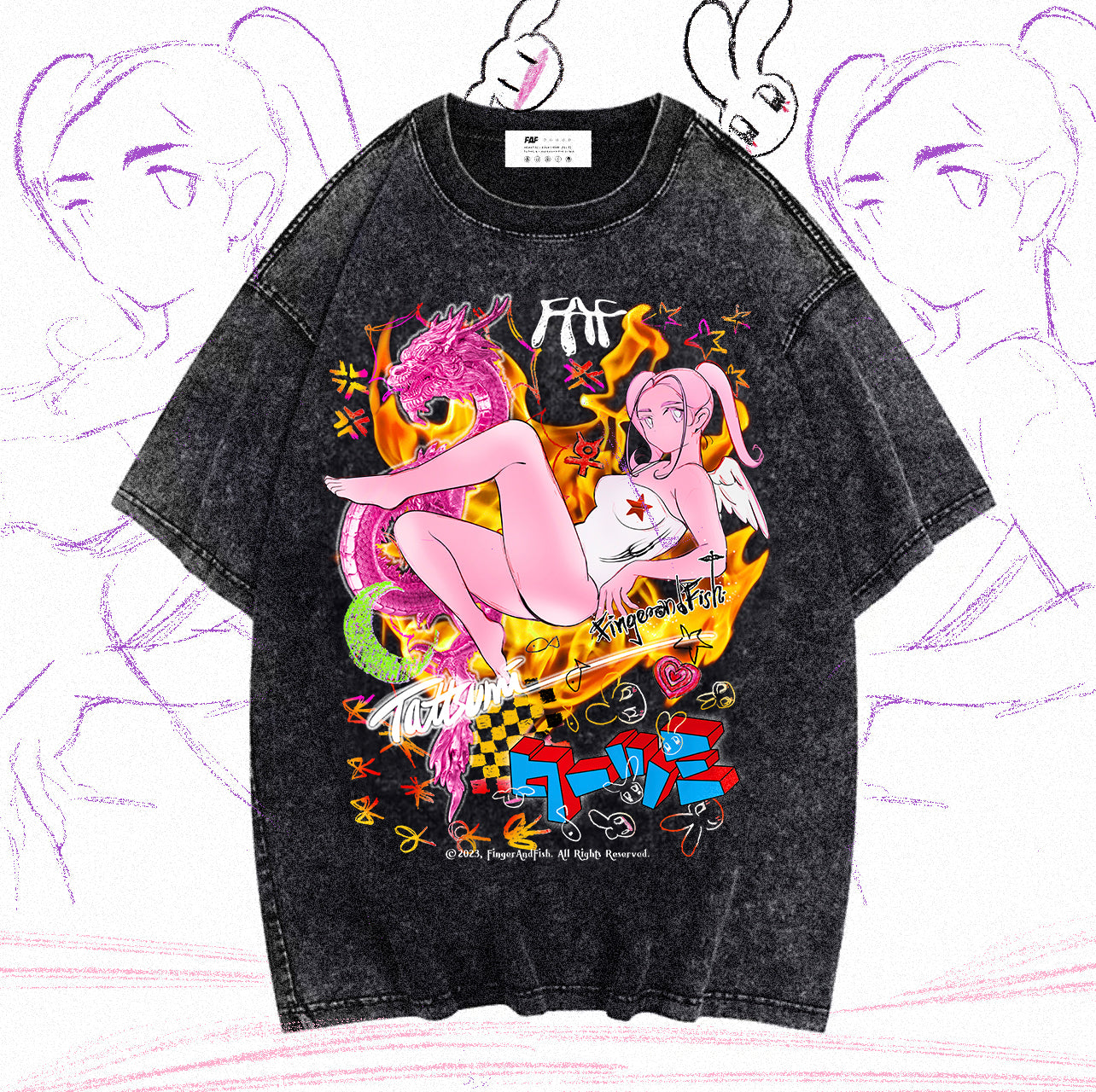 Tsumi Da Dragon - Vintage Style Print Tee