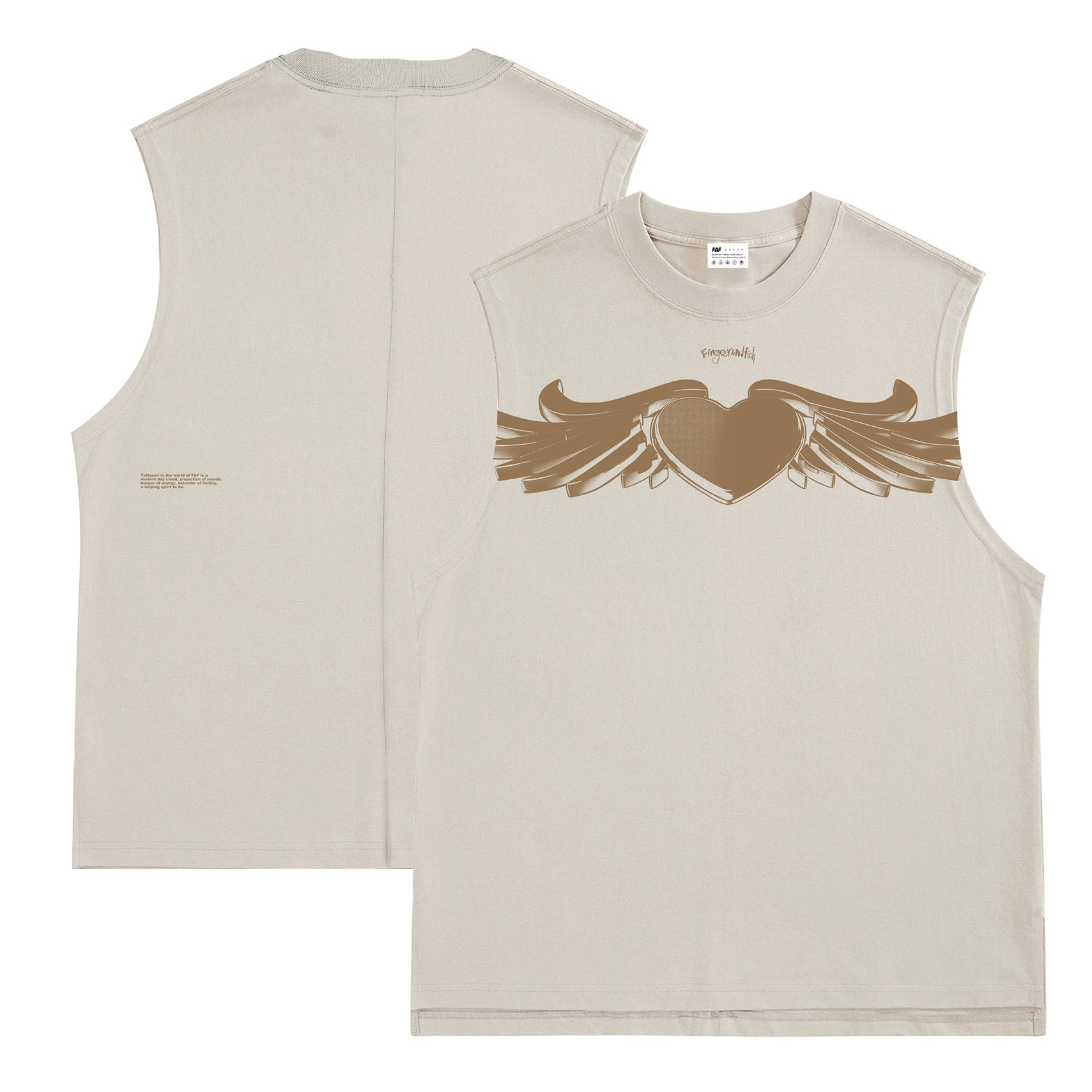 "Heart Deco" Sleeveless Shirt (Handprintd)