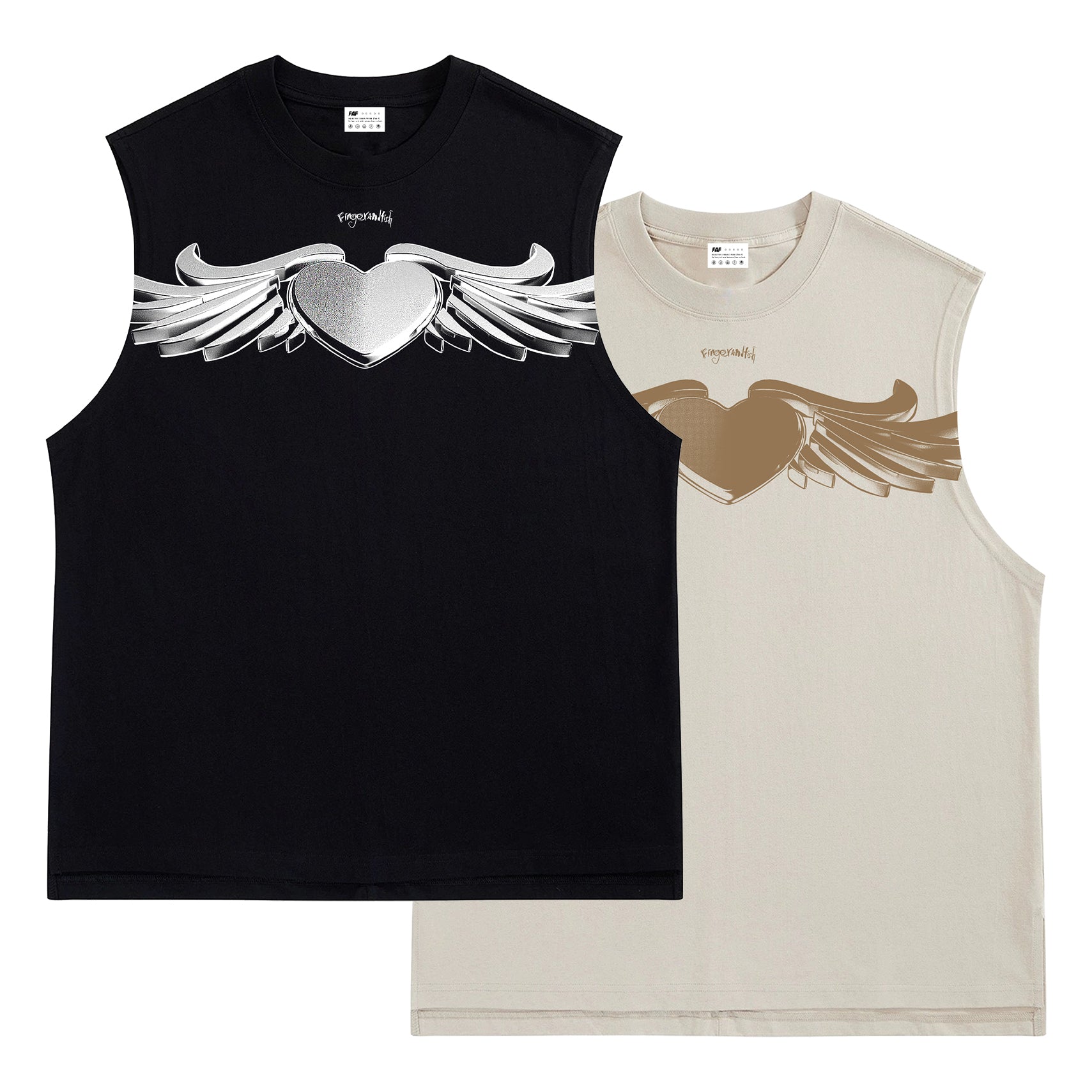 "Heart Deco" Sleeveless Shirt (Handprintd)